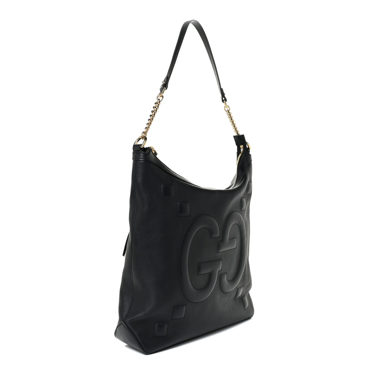 Apollo Calfskin GG Dadini Embroidered Chain Hobo Black