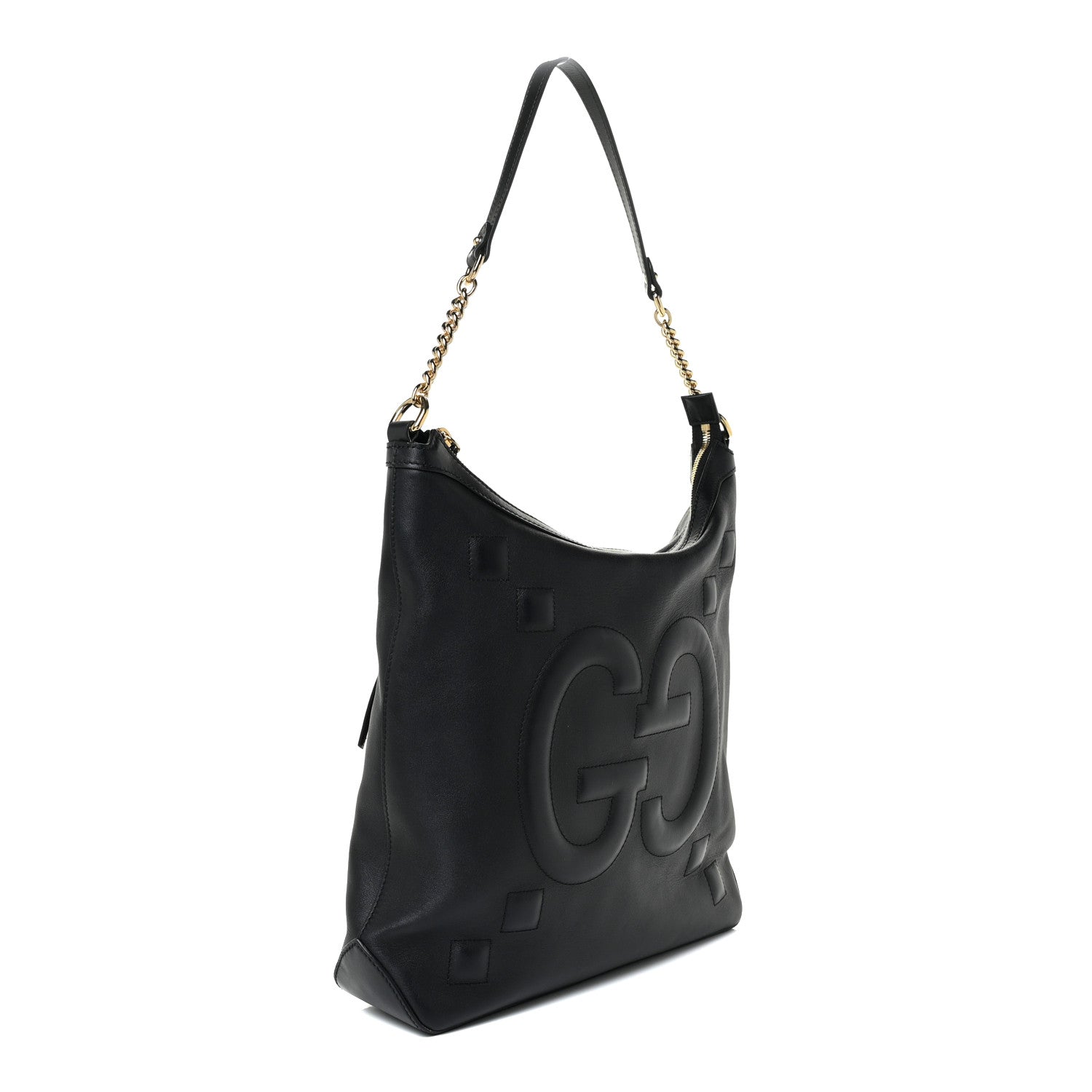 Gucci Apollo Calfskin GG Dadini Embroidered Chain Hobo Black 3 of 13