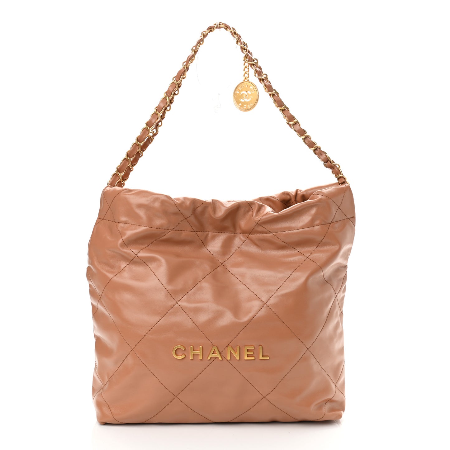 Shiny Calfskin Quilted Small Chanel 22 Camel