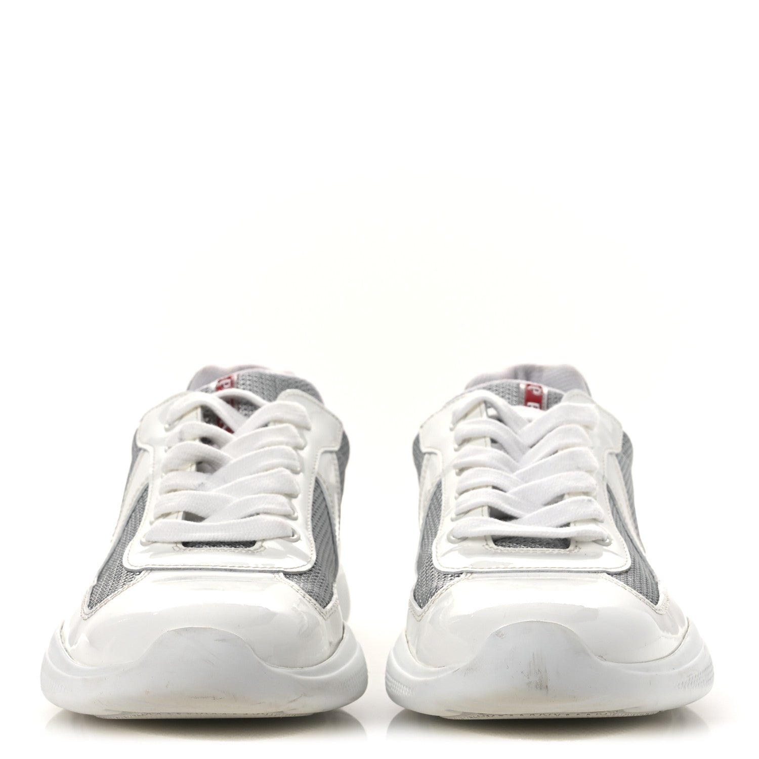 Prada Vernice Soft Mesh Mens America's Cup Biker Sneakers 6.5 White Argento 3 of 11
