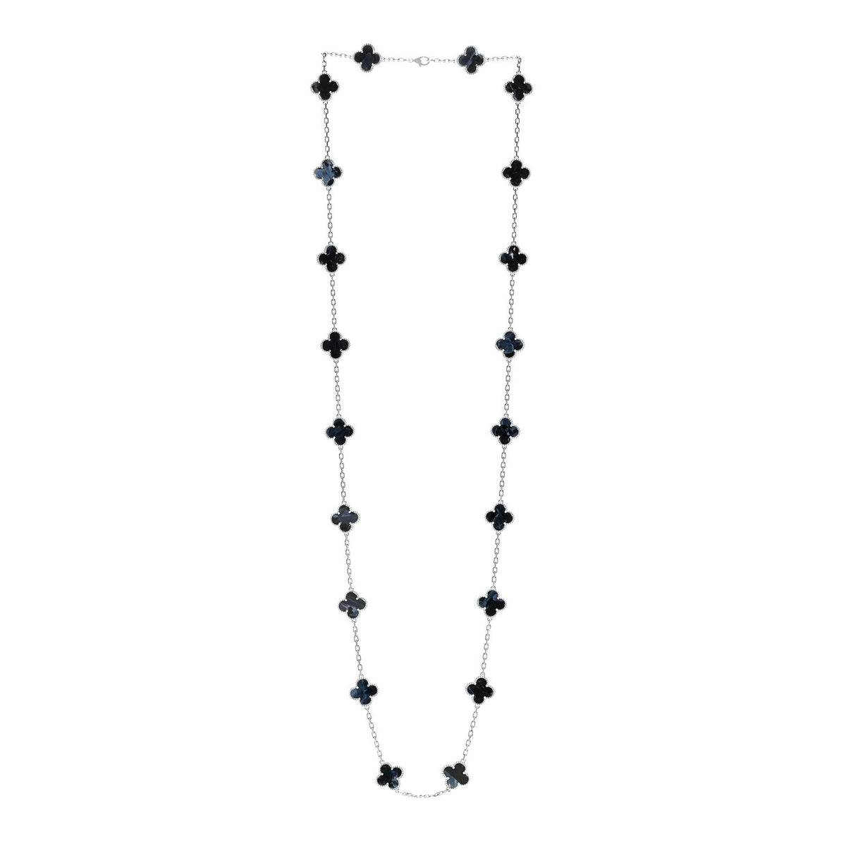 Van Cleef & Arpels 18K White Gold Pietersite 20 Motifs Vintage Alhambra Necklace 2 of 6
