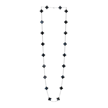 Van Cleef & Arpels 18K White Gold Pietersite 20 Motifs Vintage Alhambra Necklace 2 of 6