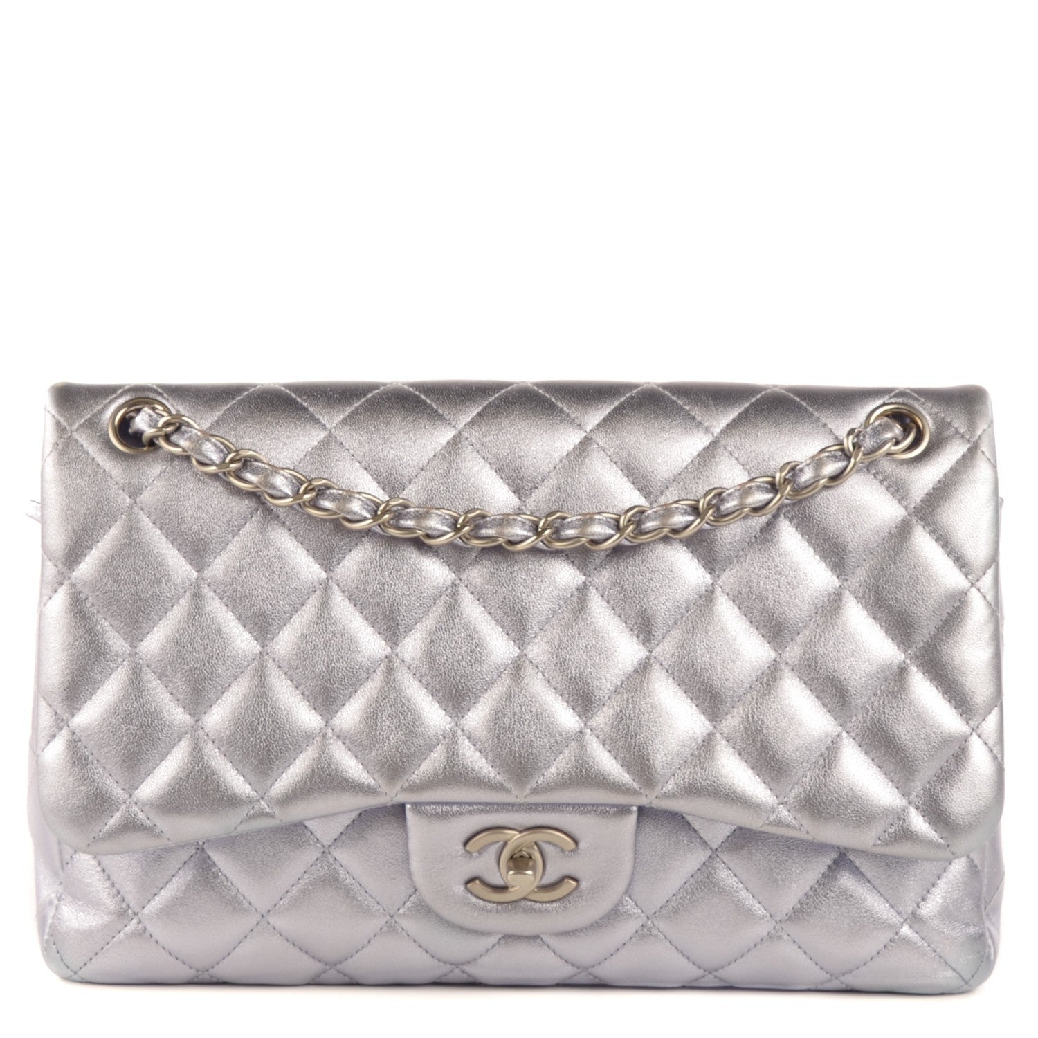 Chanel Metallic Lambskin Quilted Jumbo Double Flap Light Purple 1 of 8