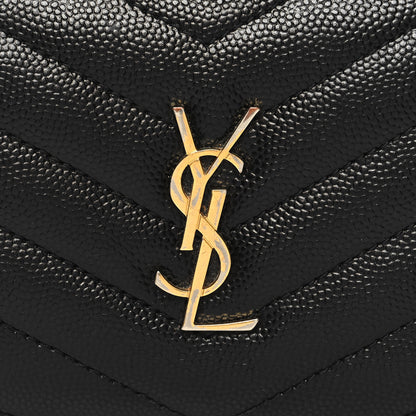 Saint Laurent Grain De Poudre Matelasse Chevron Monogram Zipped Card Case Black 9 of 9