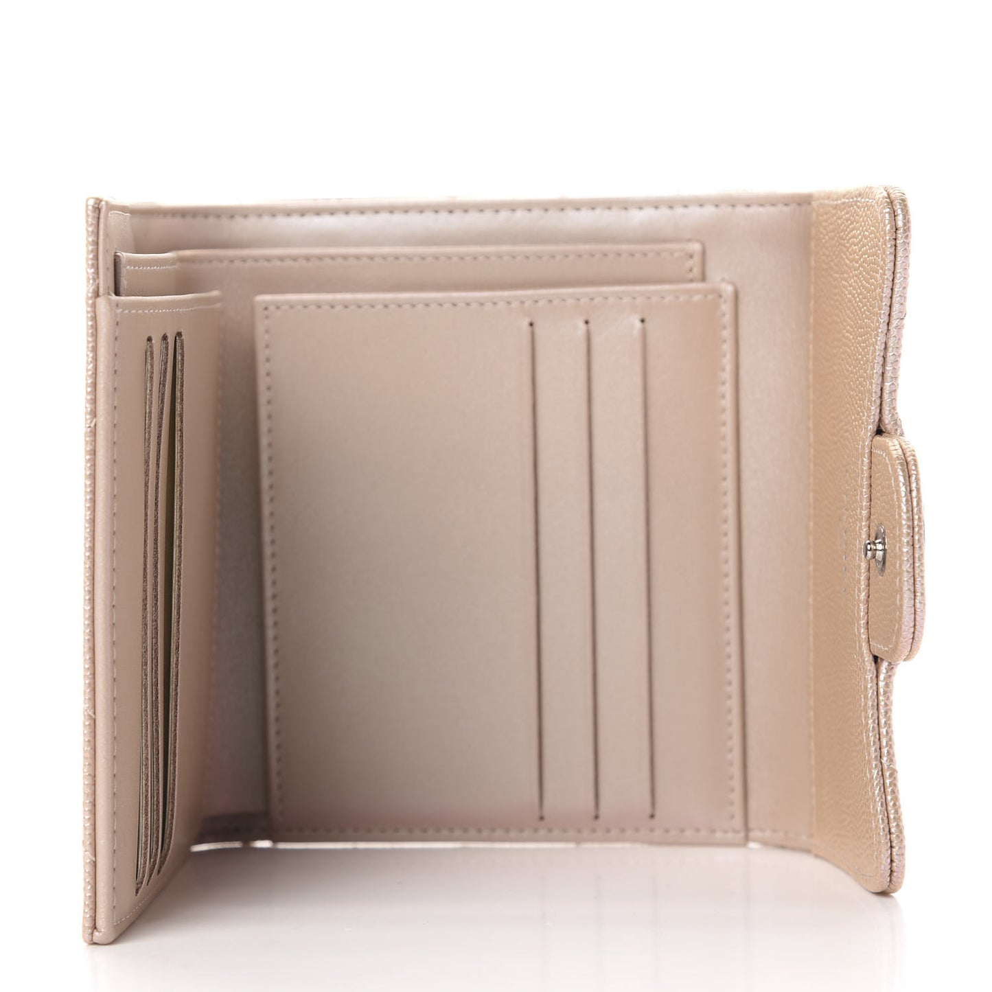 Metallic Caviar Chevron Quilted Compact Flap Wallet Light Gold