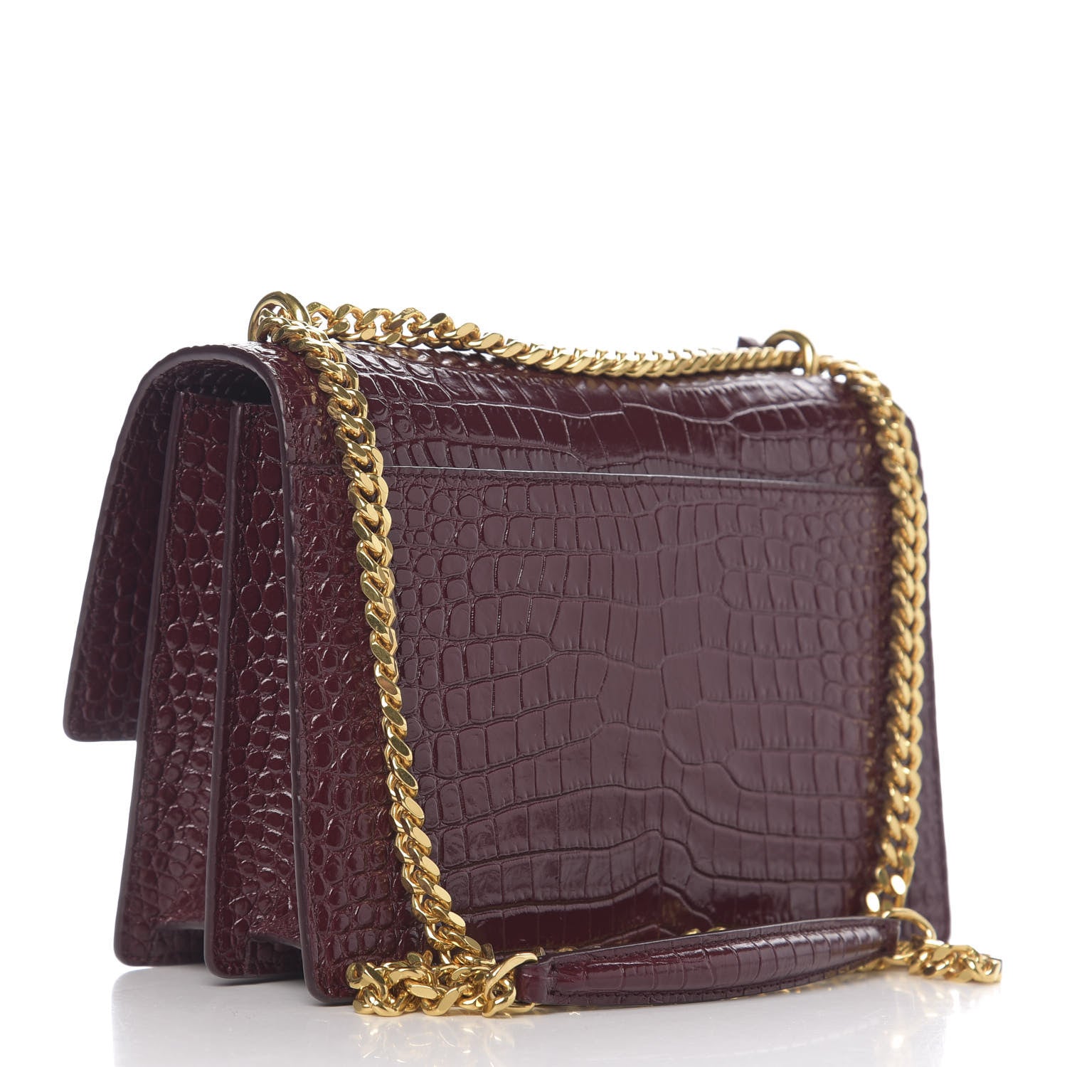 Saint Laurent Calfskin Crocodile Embossed Medium Monogram Sunset Rouge Legion 2 of 9