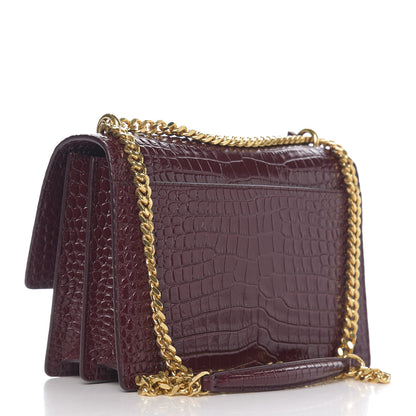 Saint Laurent Calfskin Crocodile Embossed Medium Monogram Sunset Rouge Legion 2 of 9