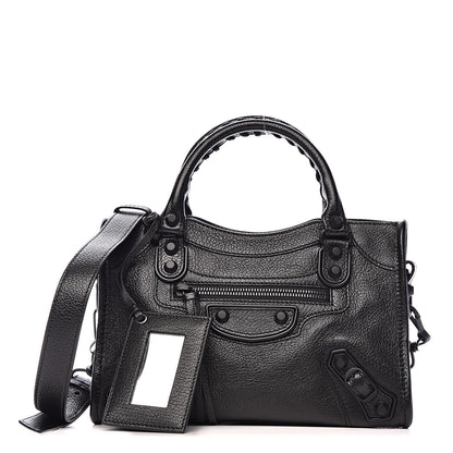 Balenciaga Shiny Goatskin Matte Black Metallic Edge Hardware Mini City Black 504806 – FASHIONPHILE