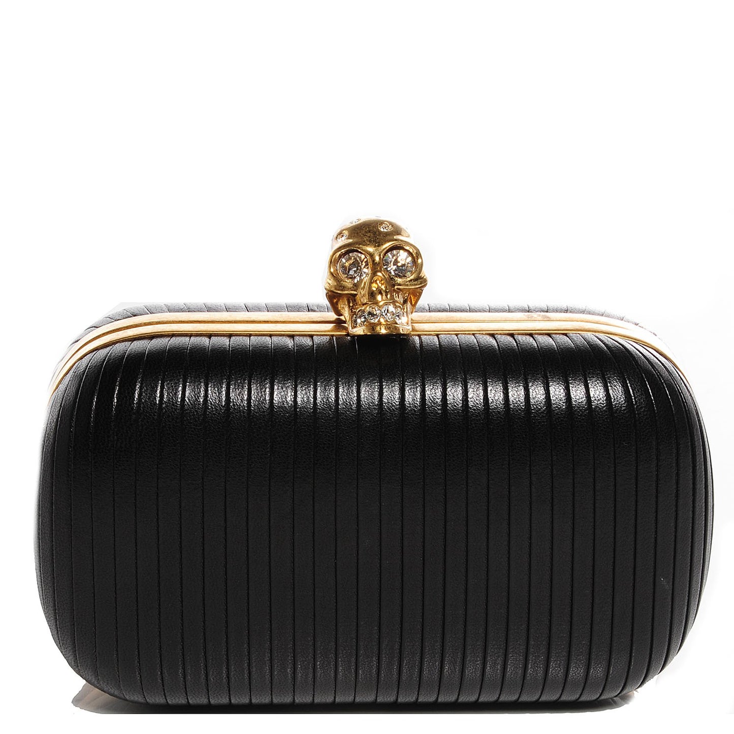 Leather Skull Box Clutch Black
