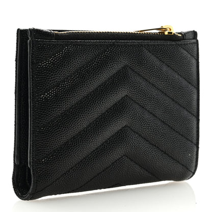 Saint Laurent Grain De Poudre Matelasse Chevron Monogram Zipped Card Case Black 3 of 6