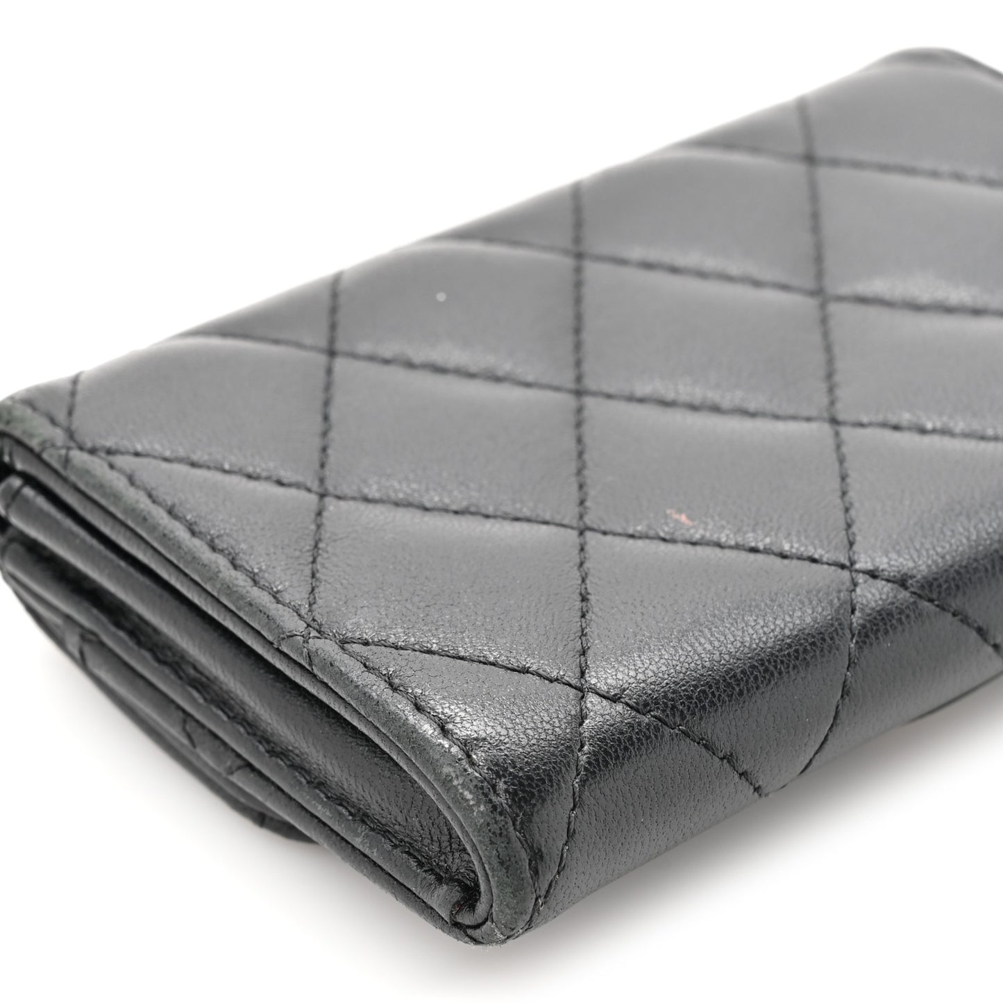 Lambskin Quilted Flap Card Holder Black