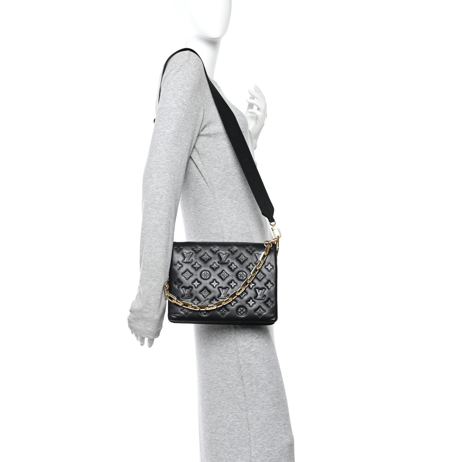 Louis Vuitton Lambskin Embossed Monogram Coussin PM Black 2 of 9