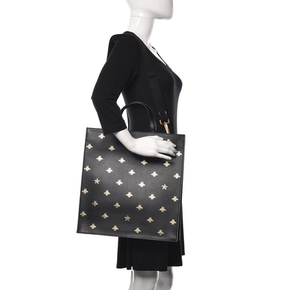 Gucci Grained Calfskin Bee Star Vertical Tote Black 2 of 10