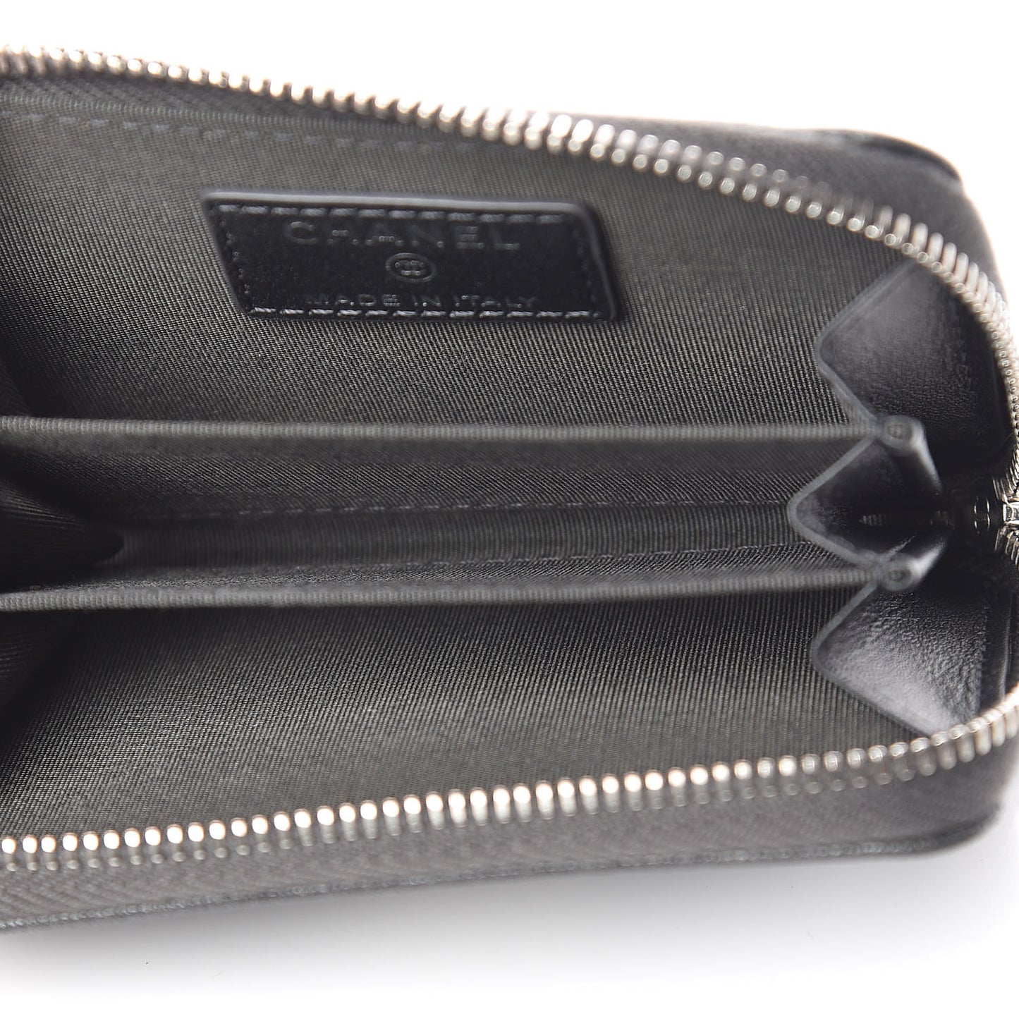 Goatskin Camellia Embossed Zip Coin Purse Anthracite