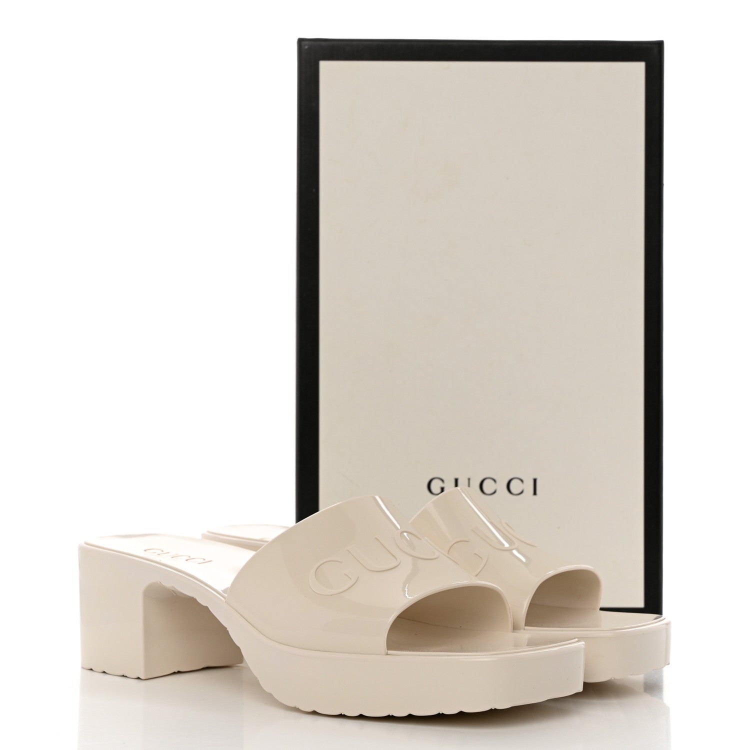 Gucci Rubber Gucci Logo Womens Platform 20/60mm Slide Sandals 38 Mystic White 11 of 11