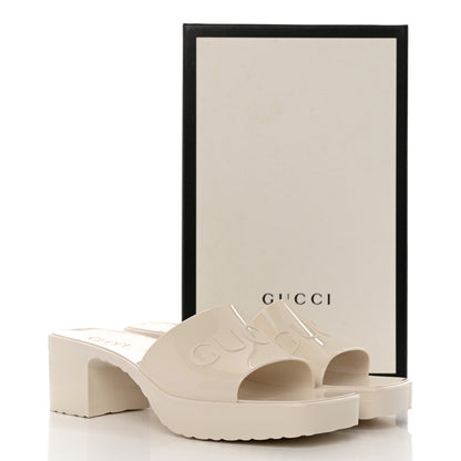 Gucci Rubber Gucci Logo Womens Platform 20/60mm Slide Sandals 38 Mystic White 11 of 11