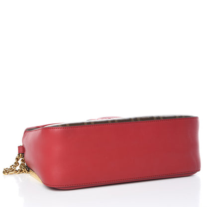 Fendi Vitello Grace Glazed Fabric FF 1974 Double F Shoulder Bag Fragola Mogano Panna 4 of 10