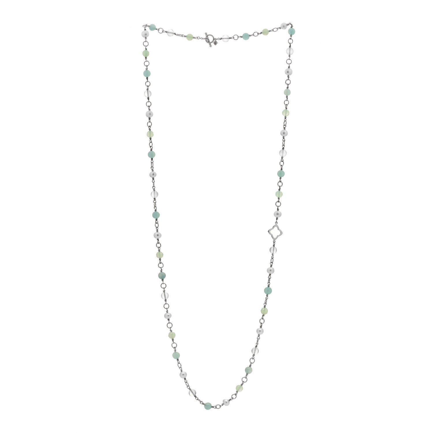 David Yurman Sterling Silver Pearl Aquamarine Chalcedony 14mm Quatrefoil Necklace 2 of 3