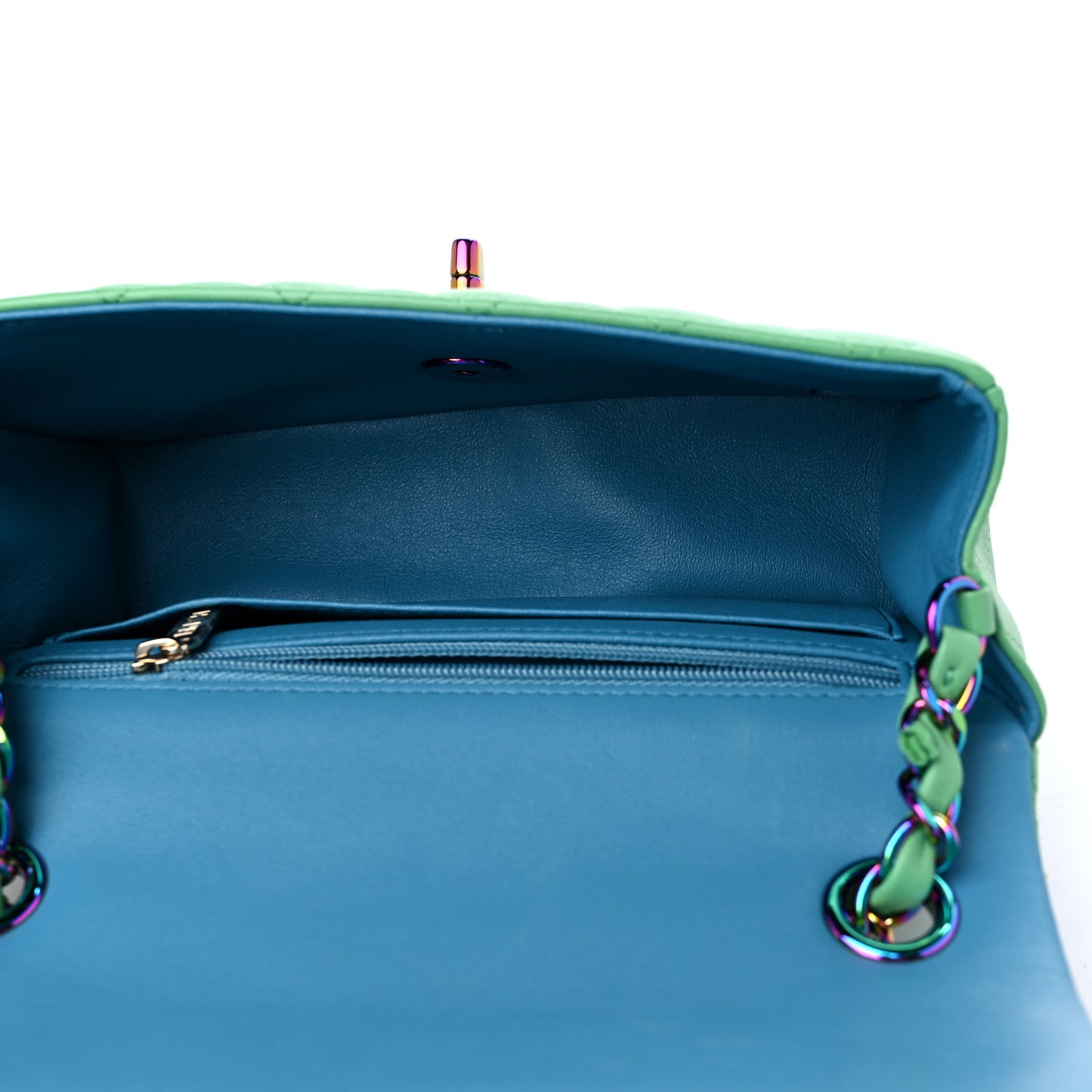 Lambskin Quilted Mini Rectangular Flap Green Blue
