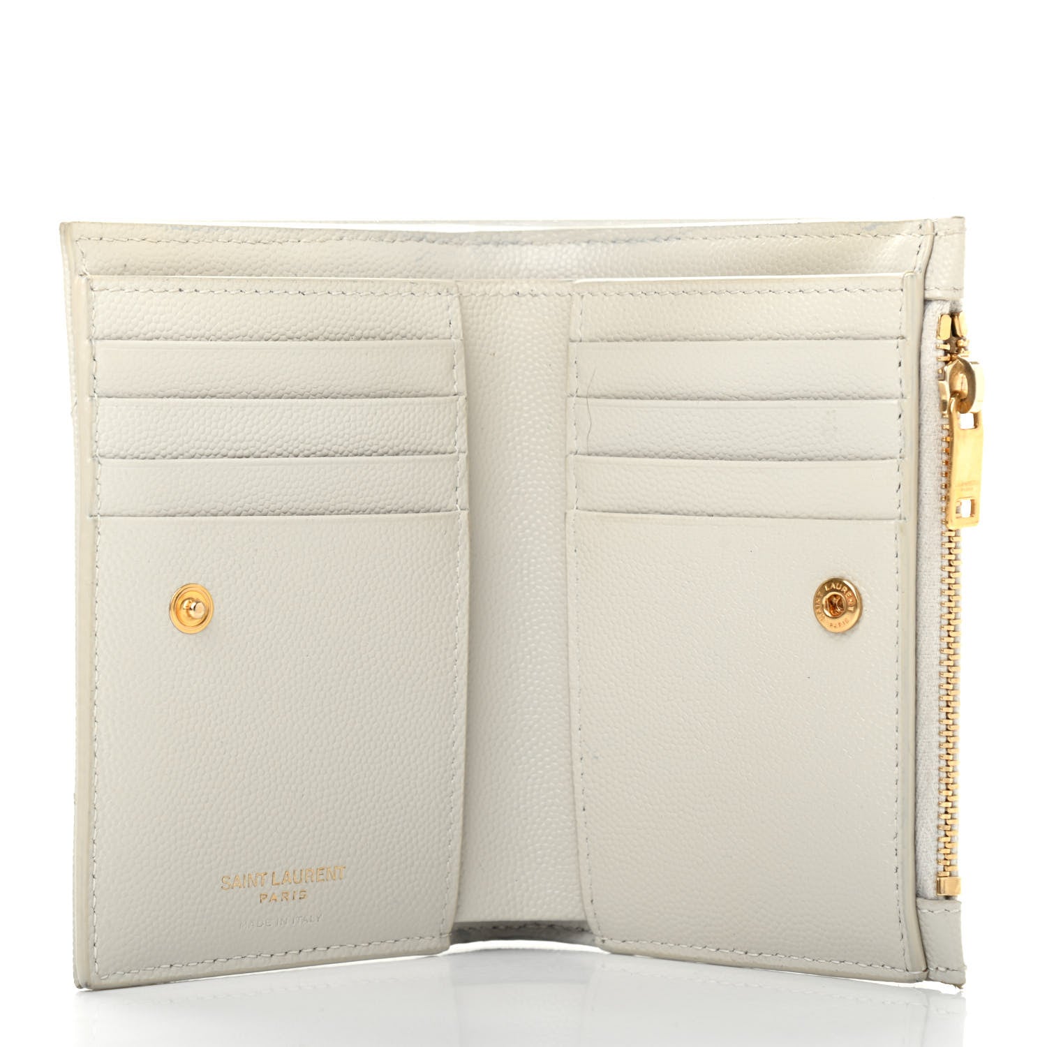 Saint Laurent Grain De Poudre Matelasse Chevron Monogram Zipped Two-Part Wallet Crema Soft 5 of 7
