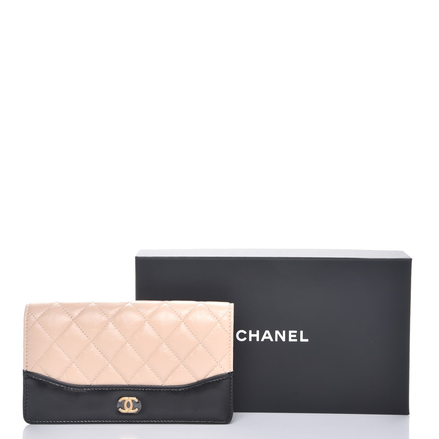 Chanel Aged Calfskin Quilted Gabrielle Yen Wallet Beige Black 9 of 9