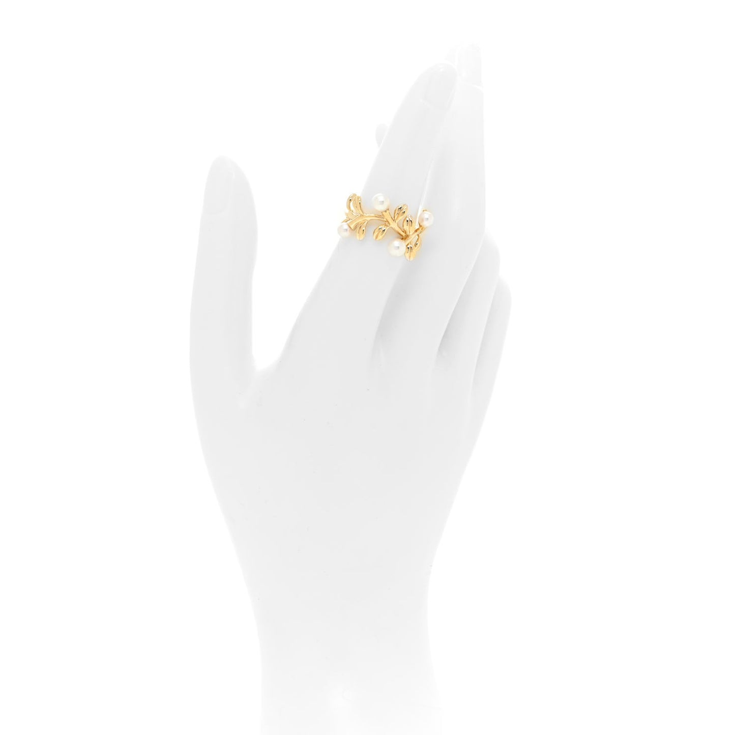 18K Yellow Gold Akoya Pearl Olive Branch Ring 51 5.75