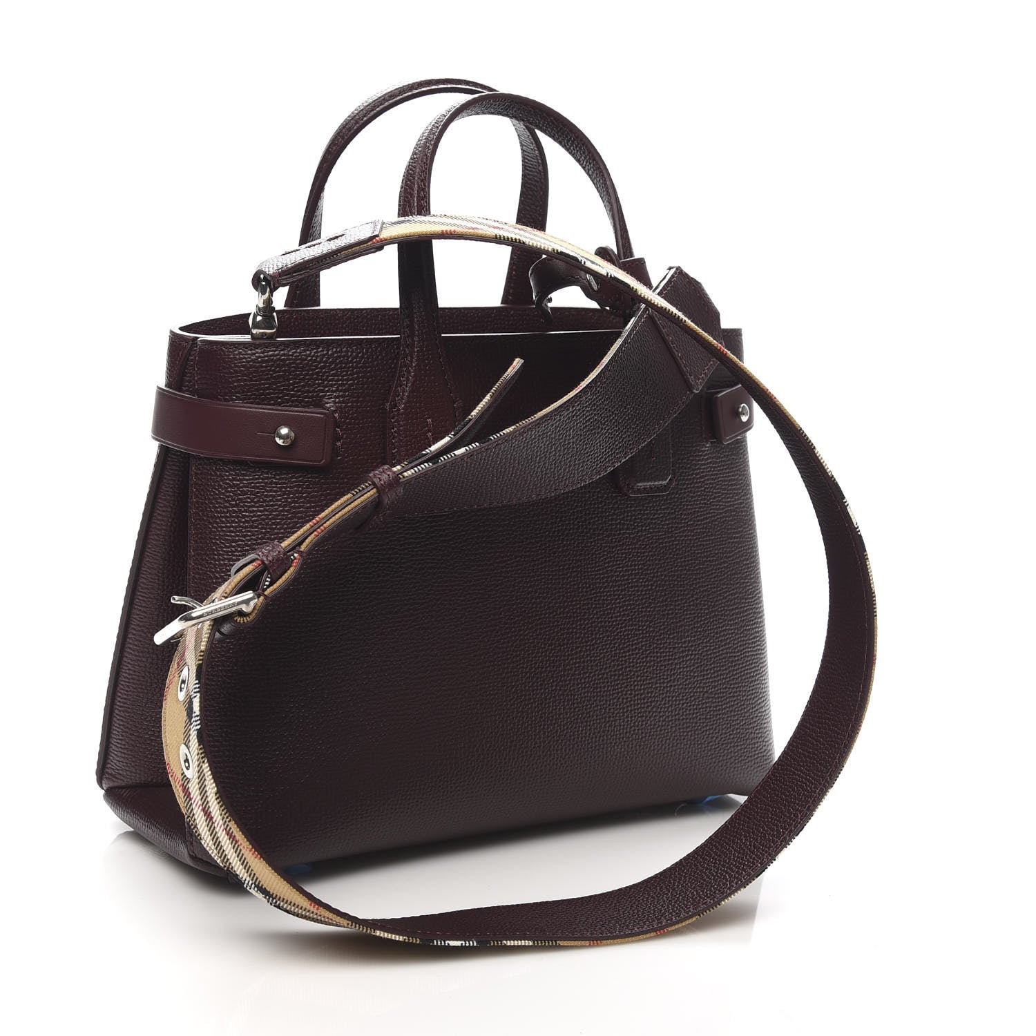 Burberry Grainy Calfskin House Check Small Banner Tote Mahogany Red 3 of 11