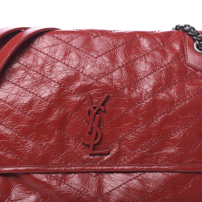 Saint Laurent Crinkled Calfskin Matelasse Monogram Large Niki Chain Satchel Rouge Eros 7 of 9