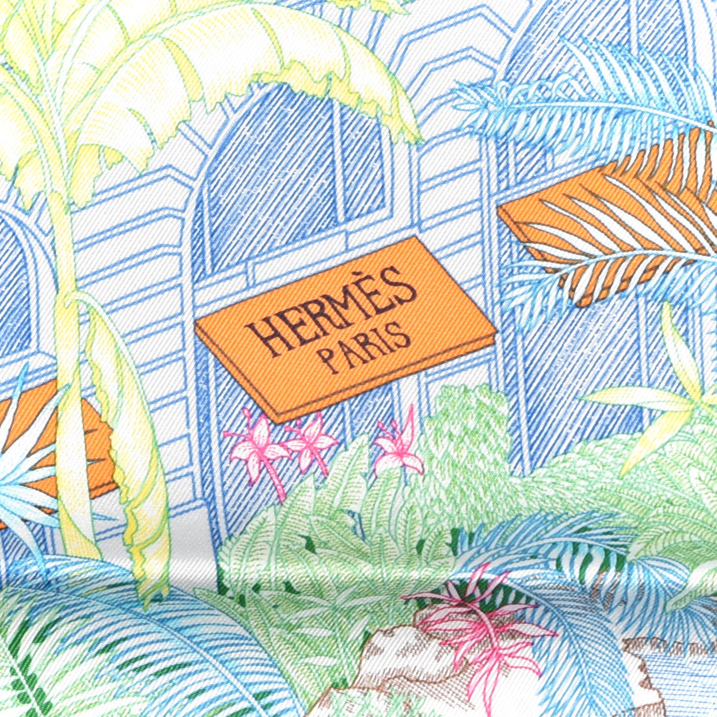 Silk Twill Faubourg Tropical Scarf 90 Bleu Vert Jaune