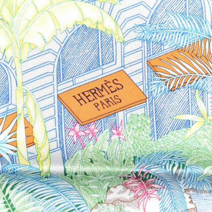 Hermes Silk Twill Faubourg Tropical Scarf 90 Bleu Vert Jaune 3 of 5