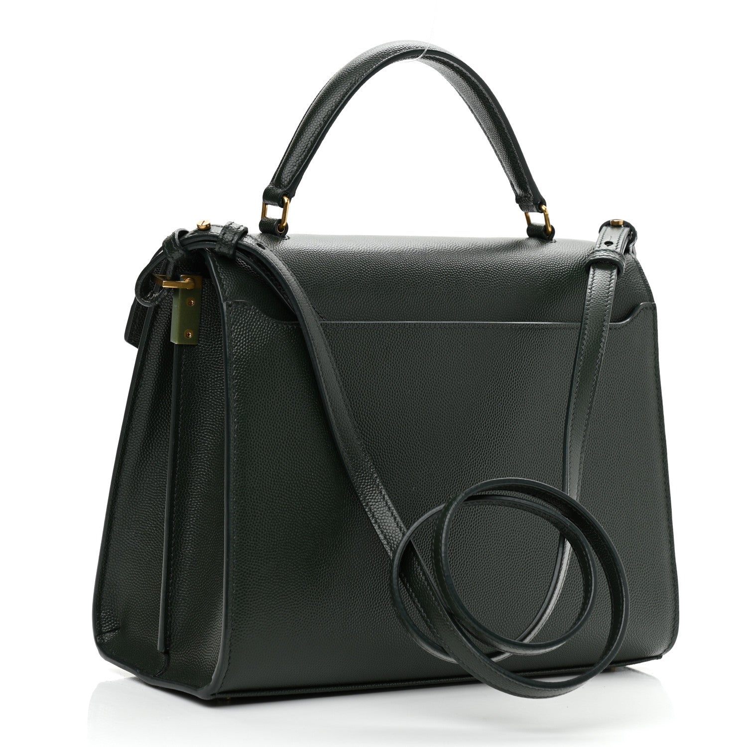Saint Laurent Grain de Poudre Medium Classic Monogram Cassandra Top Handle Dark Green 2 of 10