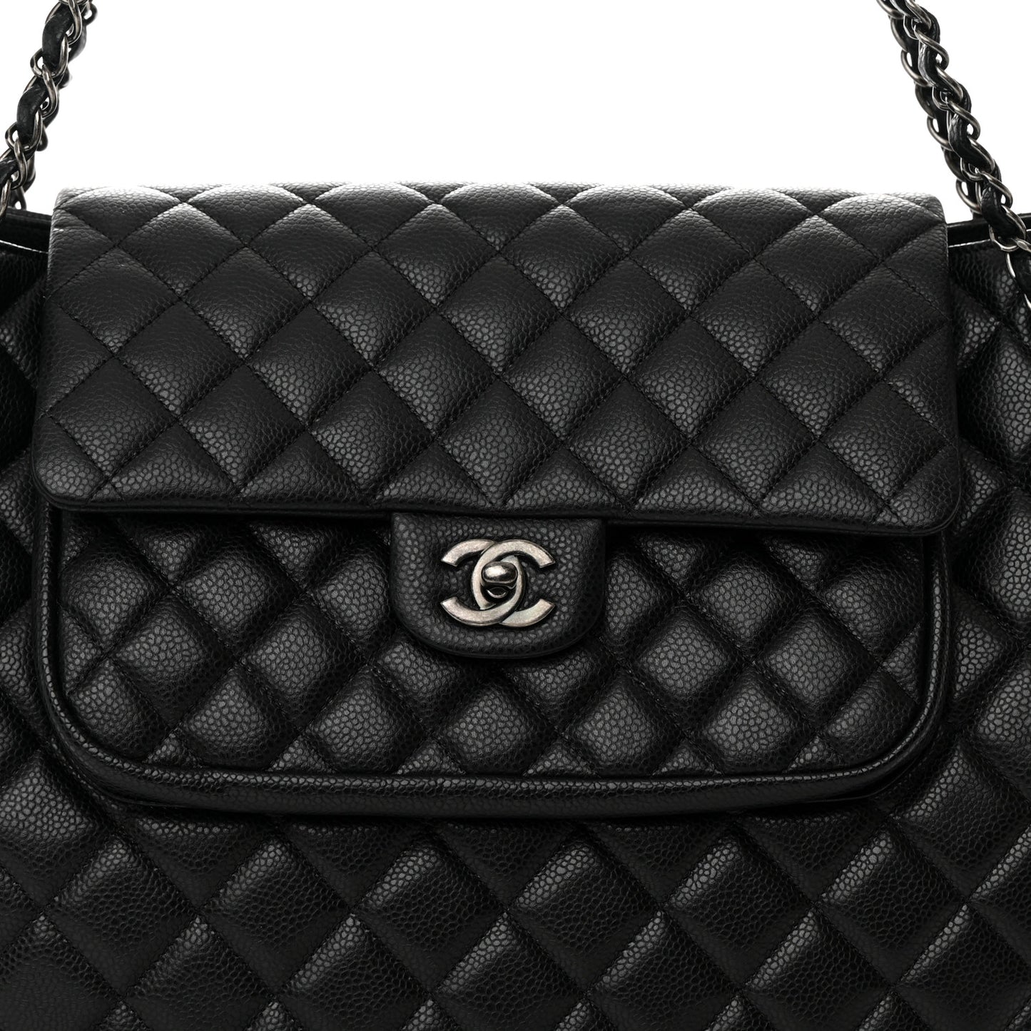 Caviar Quilted Flap Tote Black