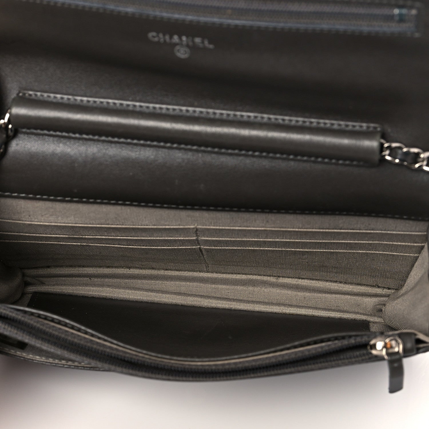 Chanel Metallic Caviar Timeless CC Wallet On Chain WOC Dark Silver 6 of 16