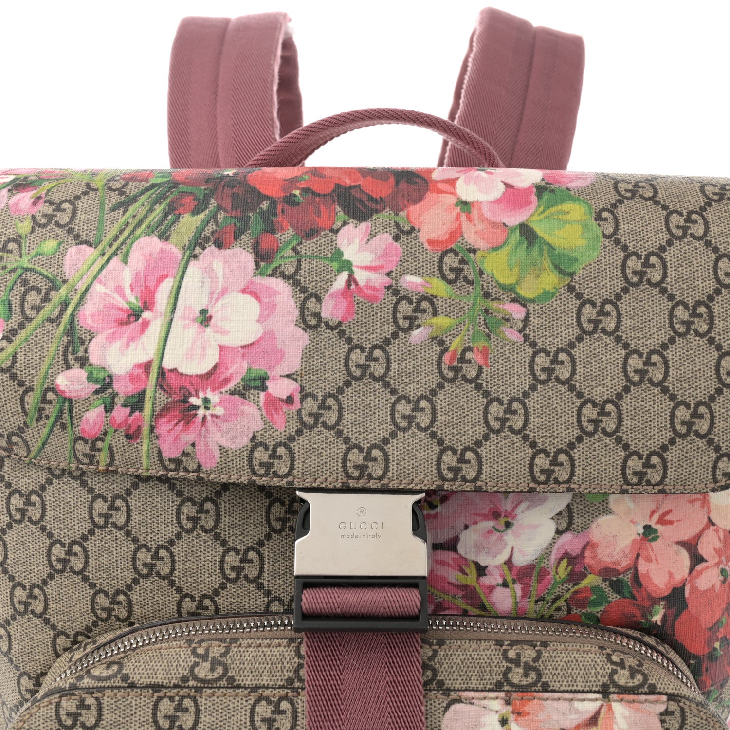 Gucci GG Supreme Monogram Blooms Medium Single Buckle Backpack Beige Multicolor Dry Rose 9 of 14