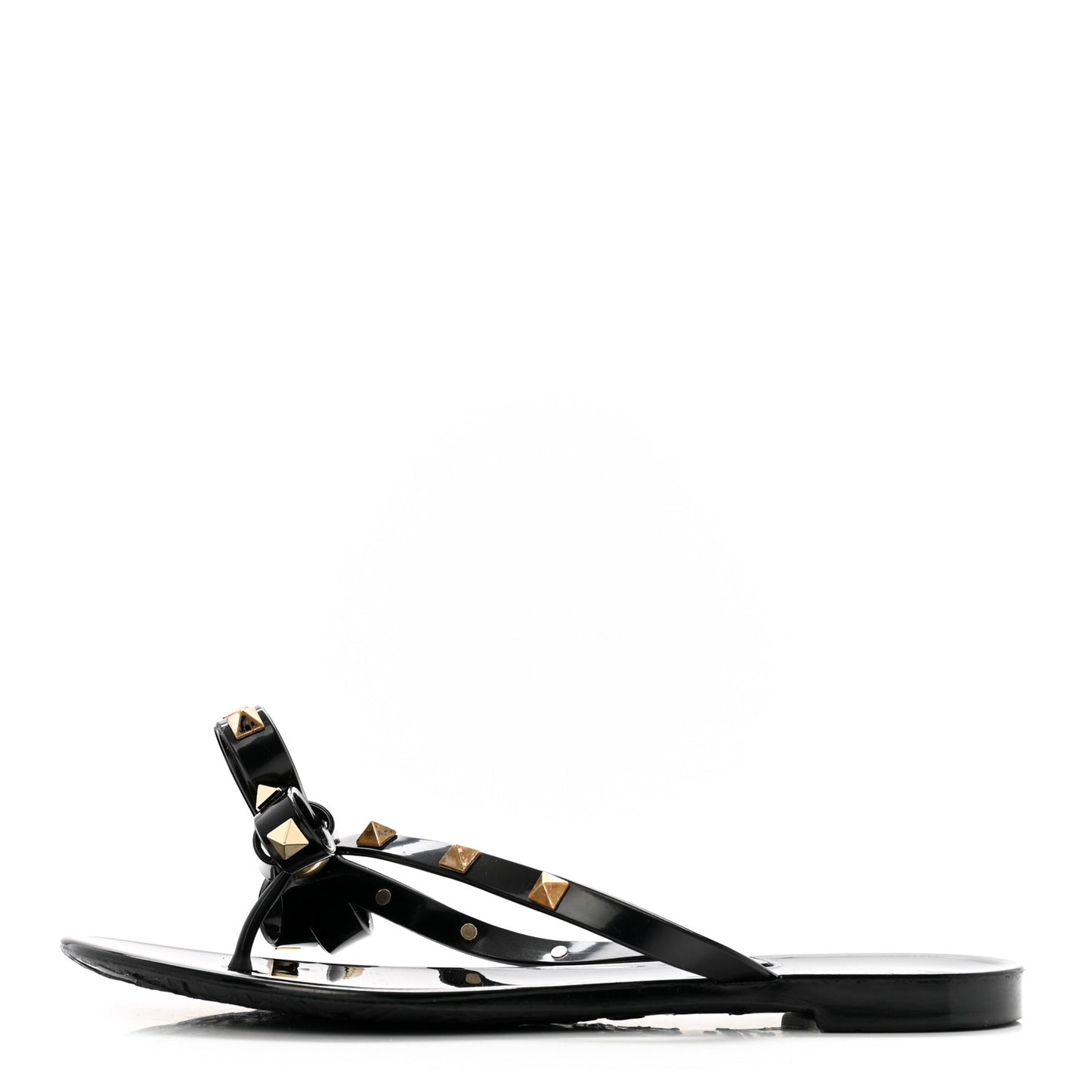 PVC Jelly Rockstud Bow Thong Sandals 37 Black