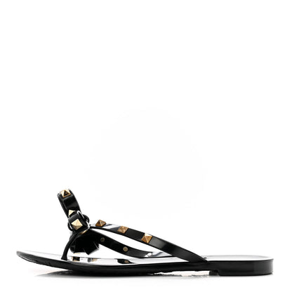 Valentino Garavani PVC Jelly Rockstud Bow Thong Sandals 37 Black 1 of 11