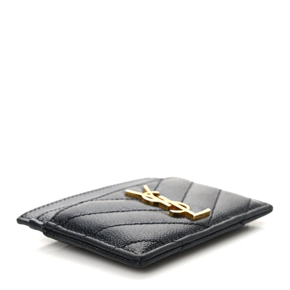 Saint Laurent Grain De Poudre Matelasse Chevron Monogram Credit Card Case Black 4 of 8