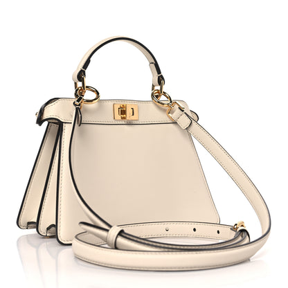 Fendi Vitello Seta Shiny Nappa Floral Embroidered Petite Peekaboo I SEE U Satchel Camelia White Ice 3 of 8