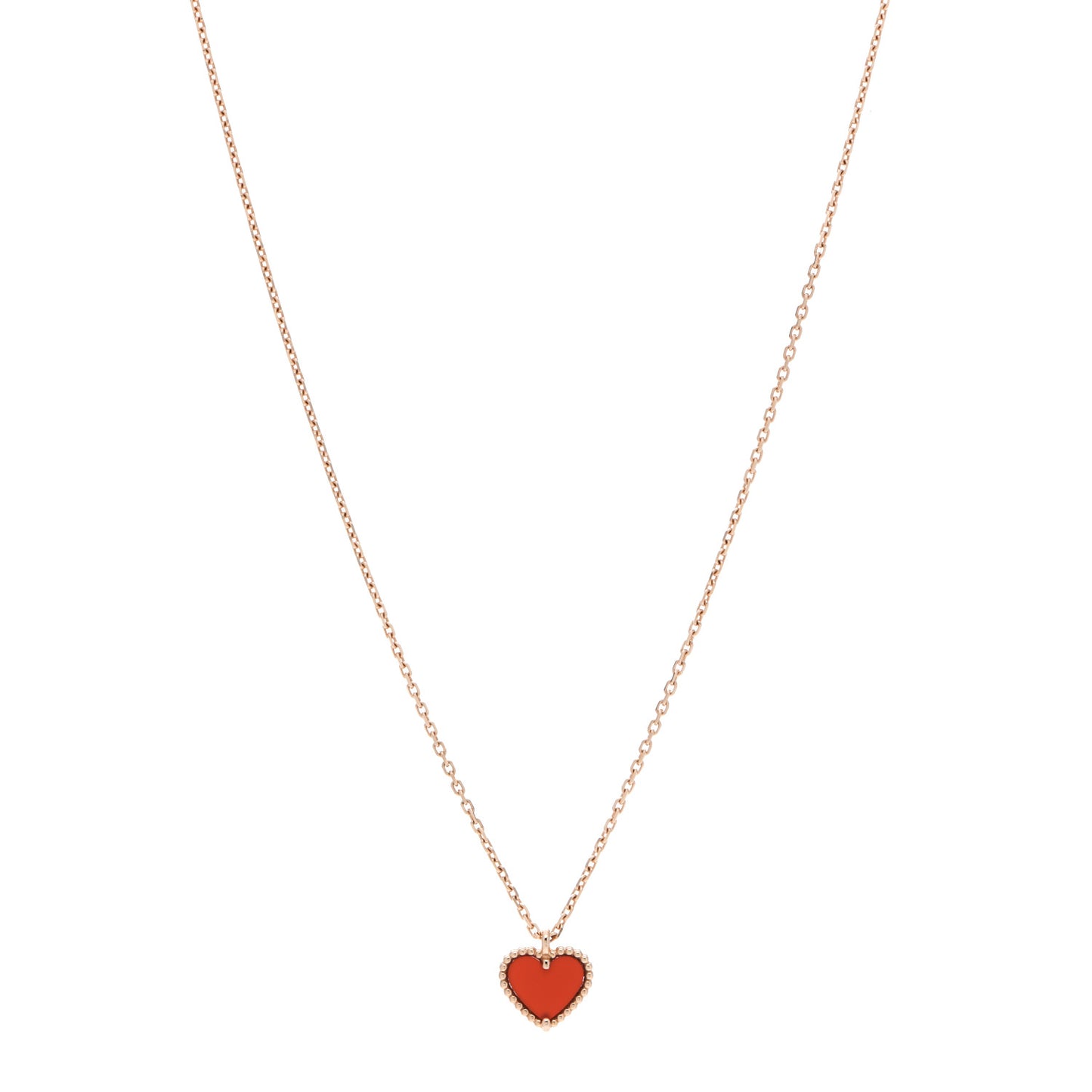 18K Rose Gold Carnelian Sweet Alhambra Heart Pendant Necklace