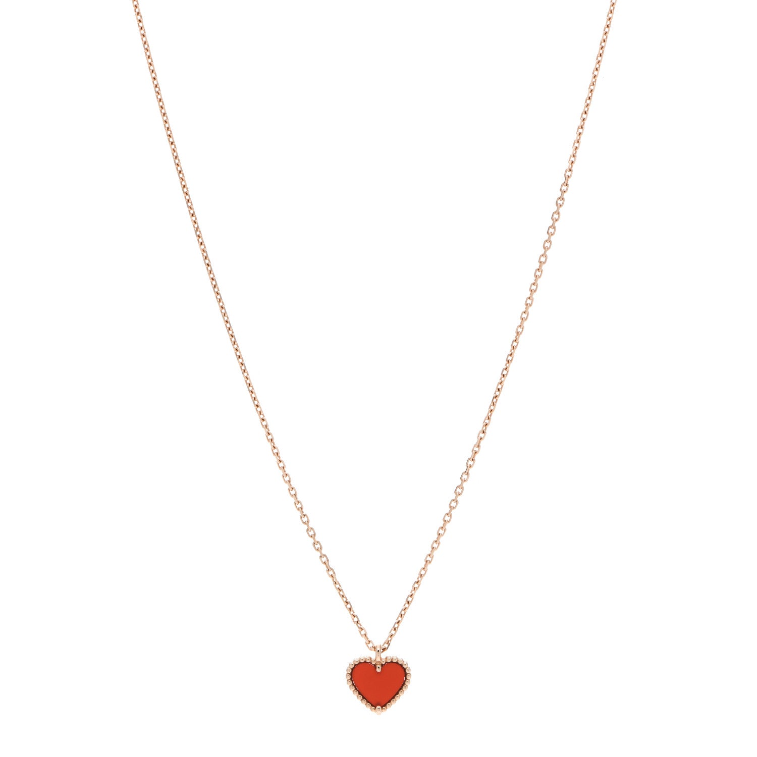 Van Cleef & Arpels 18K Rose Gold Carnelian Sweet Alhambra Heart Pendant Necklace 1 of 6