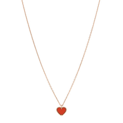 Van Cleef & Arpels 18K Rose Gold Carnelian Sweet Alhambra Heart Pendant Necklace 1 of 6