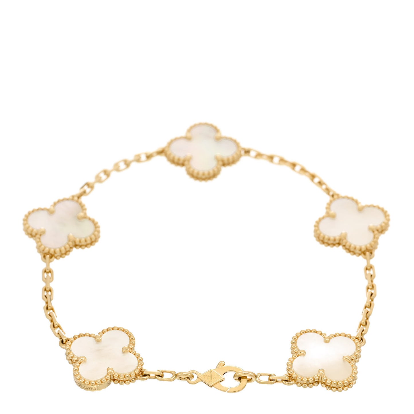18K Yellow Gold Mother of Pearl 5 Motifs Vintage Alhambra Bracelet