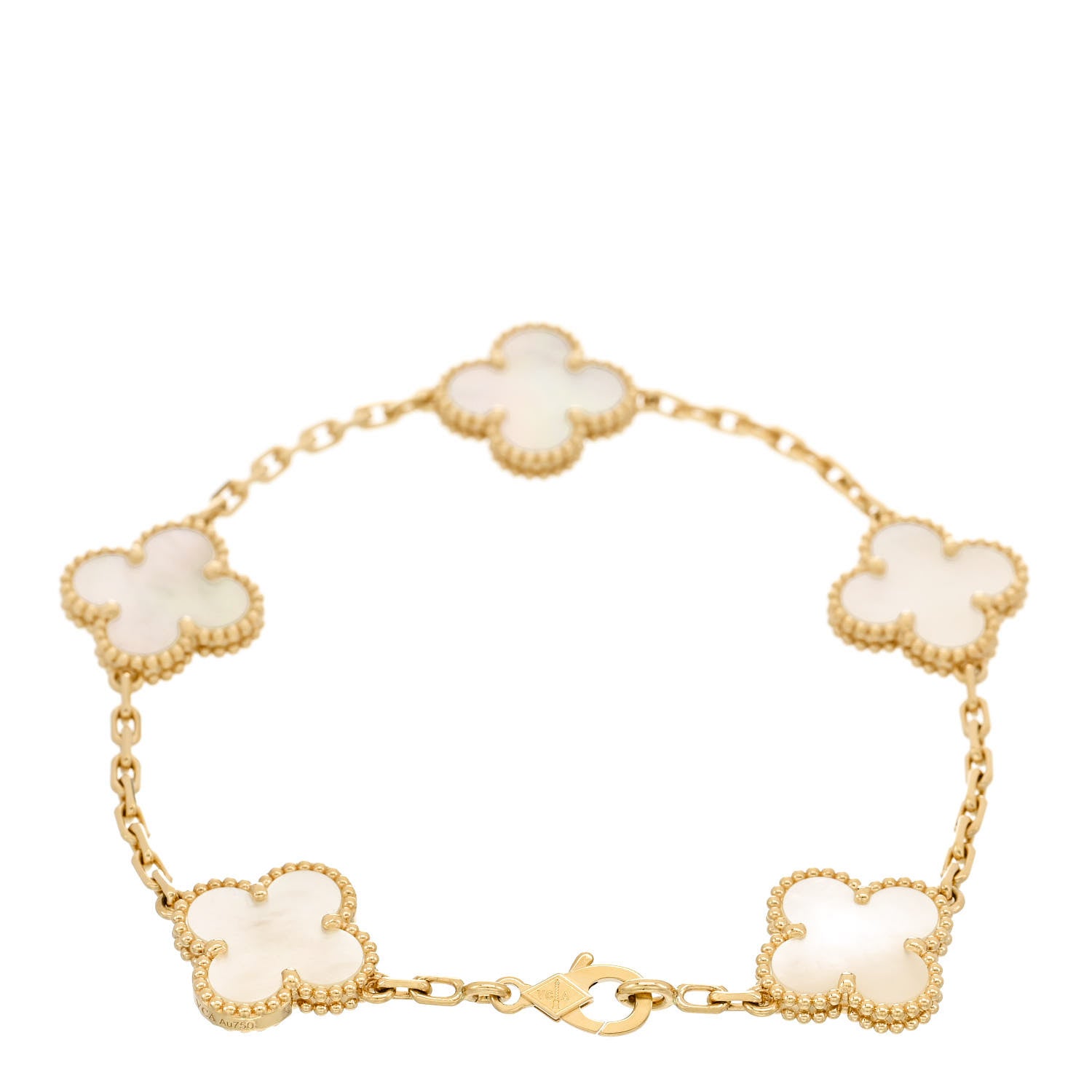 Van Cleef & Arpels 18K Yellow Gold Mother of Pearl 5 Motifs Vintage Alhambra Bracelet 2 of 5