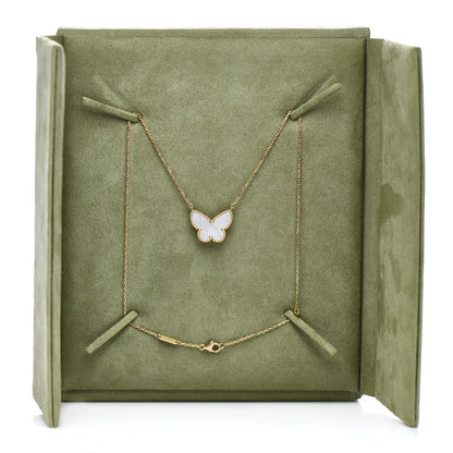 Van Cleef & Arpels 18K Yellow Gold Mother of Pearl Lucky Alhambra Butterfly Pendant Necklace 5 of 5