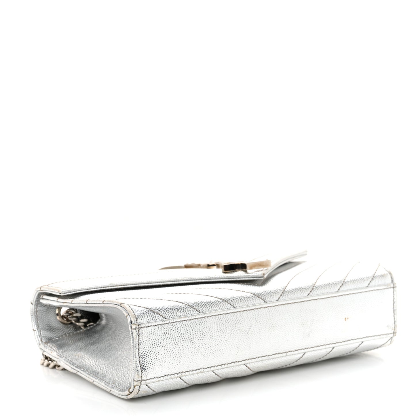 Metallic Grain De Poudre Matelasse Chevron Small Monogram Satchel Silver