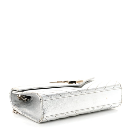 Saint Laurent Metallic Grain De Poudre Matelasse Chevron Small Monogram Satchel Silver 4 of 14