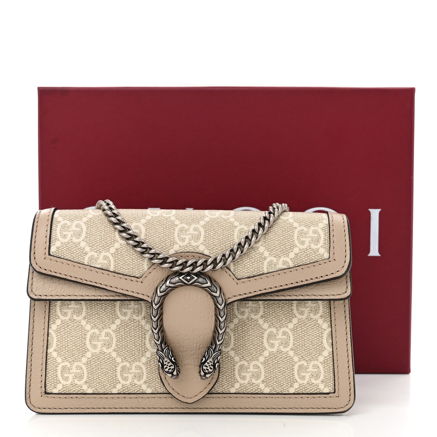 GG Supreme Monogram Textured Dollar Calfskin Super Mini Dionysus Shoulder Bag Beige Mystic White Oatmeal
