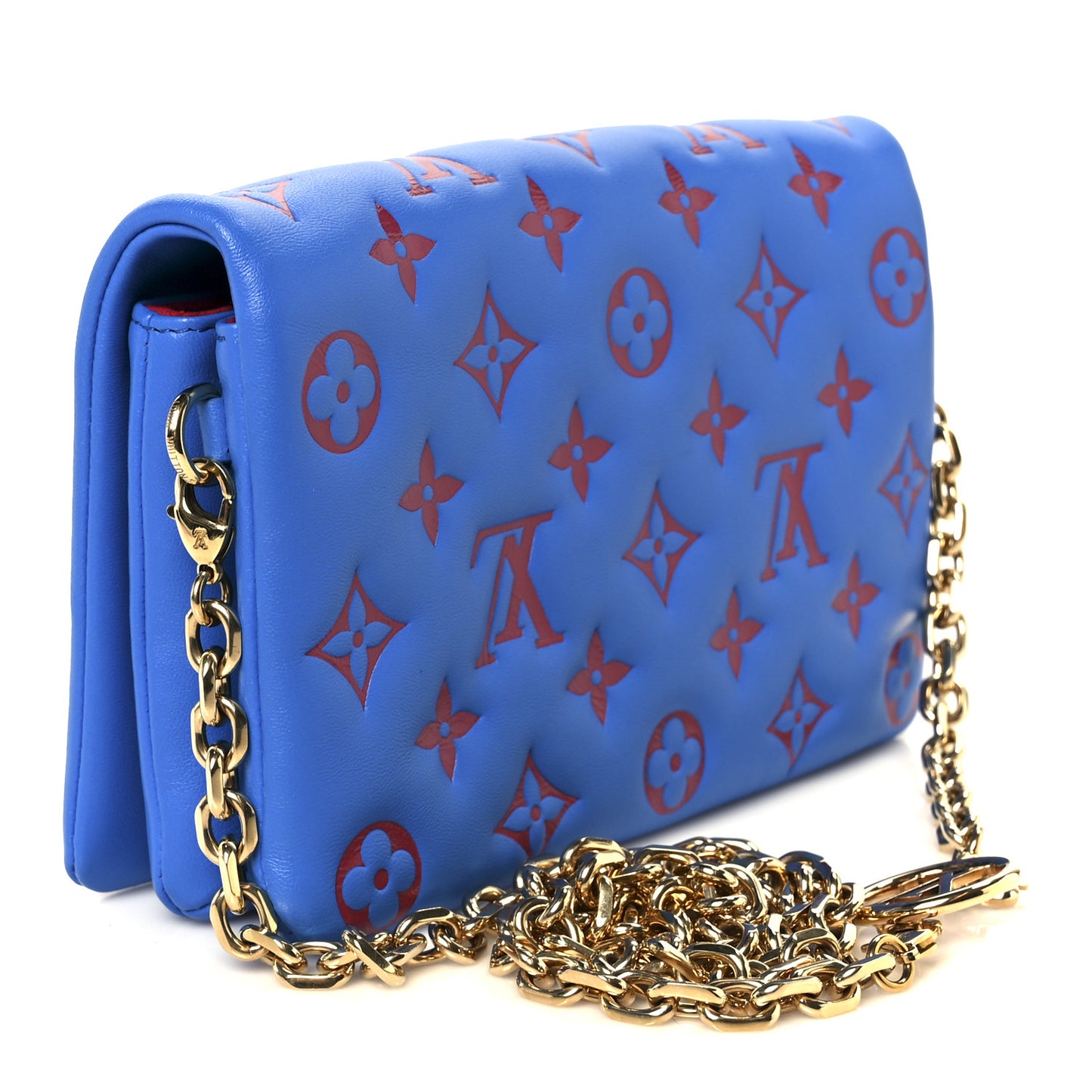 Lambskin Embossed Monogram Vuittamins Pochette Coussin Blue Red