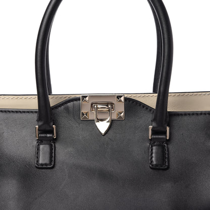 Valentino Garavani Vitello Bi-Color Rockstud Double Handle Tote Ivory Black 10 of 10