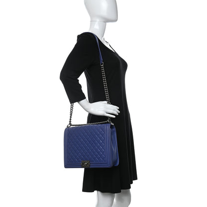 Chanel Grained Calfskin Quilted Large Boy Flap Blue 3 of 9